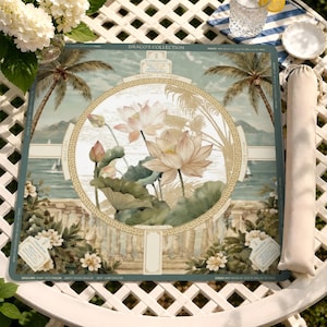 Tapete de Mahjong elegante con diseño de loto tropical y palmera / Tapete de mesa premium para noches de juegos / Regalo único de decoración para el hogar para amantes del Mahjong imagen 1