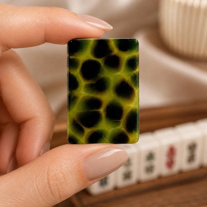 Luxury Toirtoise Green Mahjong Tile With Turtle Shell Pattern, 1.4"x1.0"x0.6" American Mahjong Acrylic Tiles Set 166 Piece image 5
