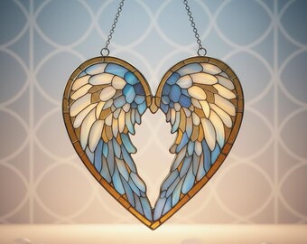 Acchiappasole a forma di cuore con ali d'angelo in vetro colorato, da appendere alla finestra in memoria, regalo di condoglianze, regalo per lutto, decorazione d'interni fatta a mano
