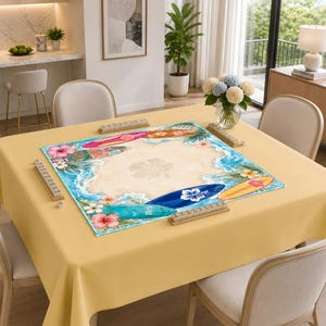 Tropical Surfboard Mahjong Mat, Beach Themed Game Mat, Ocean Wave Table Topper, Custom Mahjong Accessory, Unique Game Night Gift image 4