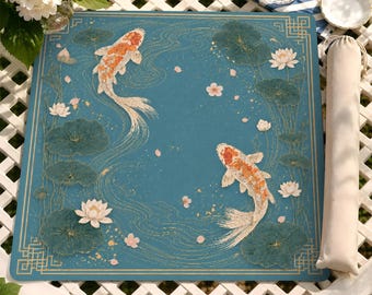 Tappetino da Mahjong di lusso con design a carpe koi e loto, elegante tappetino da gioco asiatico, accessorio impermeabile per giochi da tavolo, regalo unico