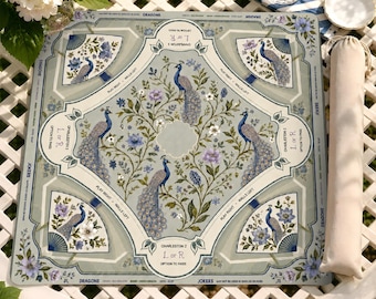 Elegant Mahjong Mat With Peacock And Floral Design For Game Night | Premium Table Protector & Playmat | Unique Mahjong Gift