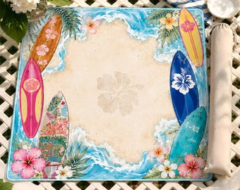 Tappetino da Mahjong a tema tavola da surf tropicale, tappetino da gioco a tema spiaggia, decorazione per tavolo con onde oceaniche, accessorio personalizzato per il Mahjong, regalo unico per una serata di giochi.