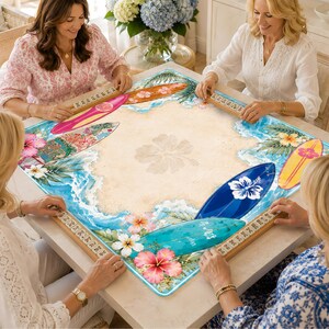 Tropical Surfboard Mahjong Mat, Beach Themed Game Mat, Ocean Wave Table Topper, Custom Mahjong Accessory, Unique Game Night Gift image 6