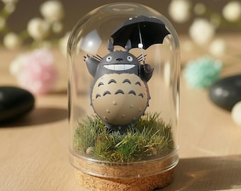 Whimsical To.to.ro Under Umbrella Glass Cloche Decor, My Neighbor Totoro Figurine, Stu.di.o Gh.ib.li Inspired Desk Ornament Gift For Her