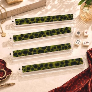 Luxury Tortoise Mahjong Rack Set, Acrylic Clear Green Design Mahjong Tile Holder, Unique Mahjong Gift Tableware Decor