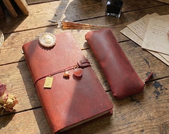 Personalized Crazy Horse Leather Traveler Journal, Refillable Notebook Cover