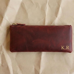 Estuche de cuero Crazy Horse personalizado / Estuche para lápices con cremallera personalizado