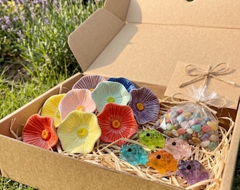 Ceramic Flower Water Station for Bees Butterflies | Garden Frog Landing Pads, Yard Art