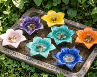Pre-order Butterfly & Bee Water Station | Keramische leliebloem Bestuiver drinkbekers | Insectenvoerbak