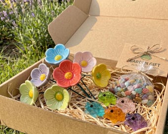 Station d'eau faite main papillon et abeille | Ensemble de jardin gobelets pollinisateurs en céramique pour fleurs