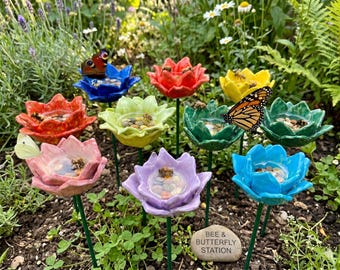 Pre-order Butterfly & Bee Water Station | Keramische LOTUS-bloem bestuiver drinkbekers | Insectenvoerbak