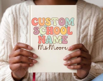Aangepast notitieboekje schoolnaam, gepersonaliseerd docentendagboek, retro botanisch dagboek