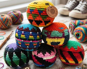 Hand Crocheted Hacky Sack Footbag, Juggling Ball, Fidget Toy, Outdoor Play Ball