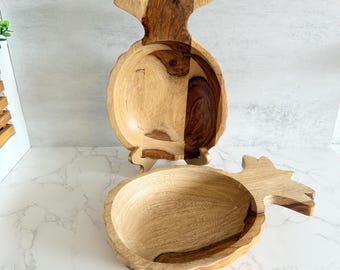 Rustieke houten ananasschalen – set van 2