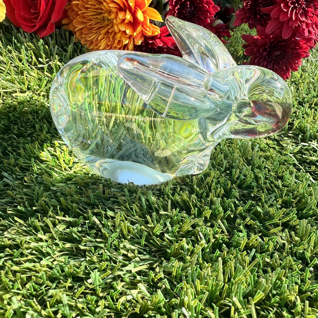 Cut Glass Rabbit Vintage Clear Glass Bunny Figurine Handcrafted Animal Paperweight Decor ...
