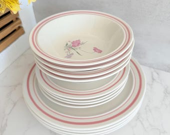 Vajilla vintage floral: 12 piezas de vajilla rosa estilo cottagecore