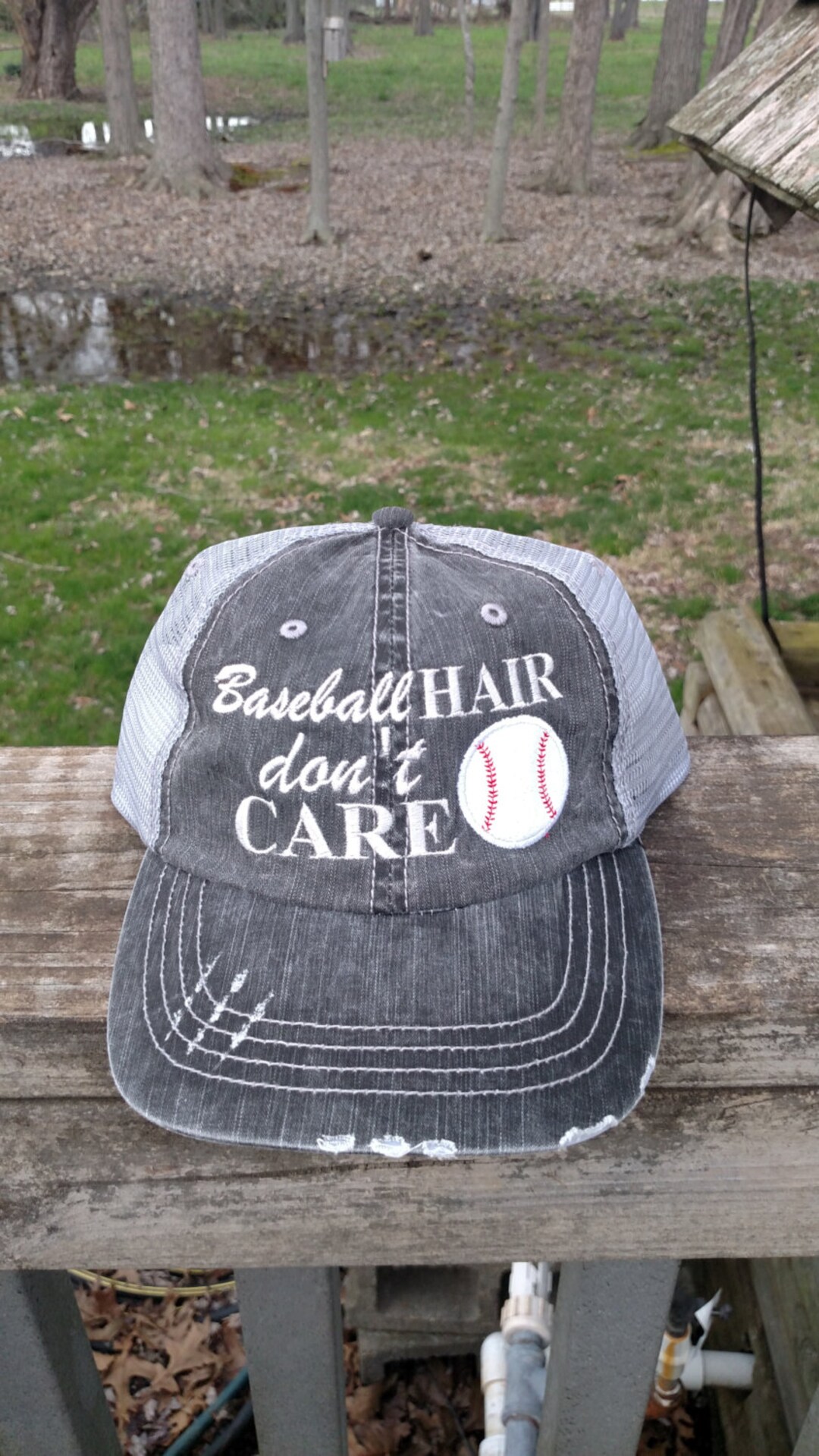 Baseball or Softball Hair Don't Care Appliqued Embroiderd Cap - Etsy
