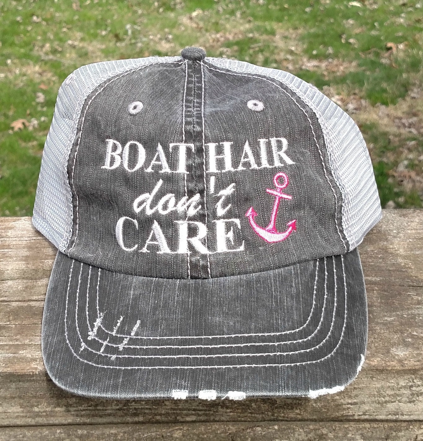 CAN-AM Hair Don't Care Embroidered Mesh Back Distressed 