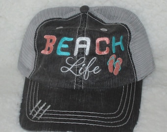 Beach Life with flip flops embroidered