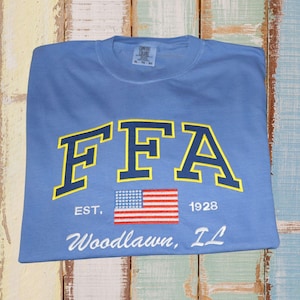 FFA, Flag, Embroidered Appliqued, Custom, Comfort Color T shirt.