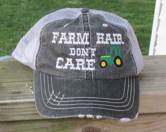 Farm Hair Don't Care with Tractor  Embroidered
