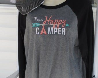 I'm a Happy Camper Tshirt and Hat Embroidered Set