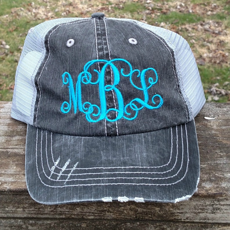 Monogram Truckers Hat Embroidered Etsy