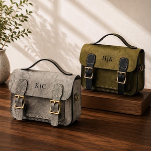 Personalized Leather Tote Bag, Custom Monogram Mini Briefcase, Handmade Leather Handbag, Top Handle Purse