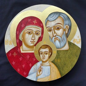 Icon Holy Family Ø25cm / 10&quot; – Handmade Religious Icon, Byzantine Style, Christian Gift