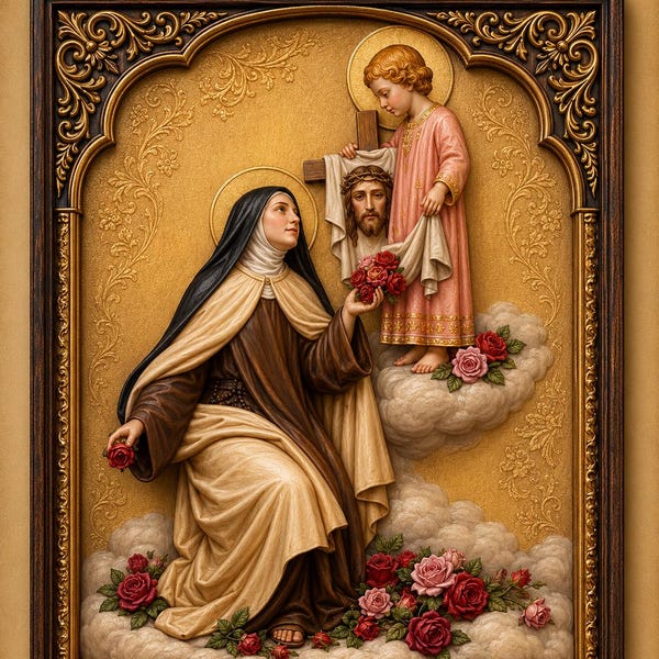 Saint Therese of Lisieux Wood Relief Icon, Little Flower Catholic Wall Art, St Therese of the Child Jesus, CNC Carved Religious Gift