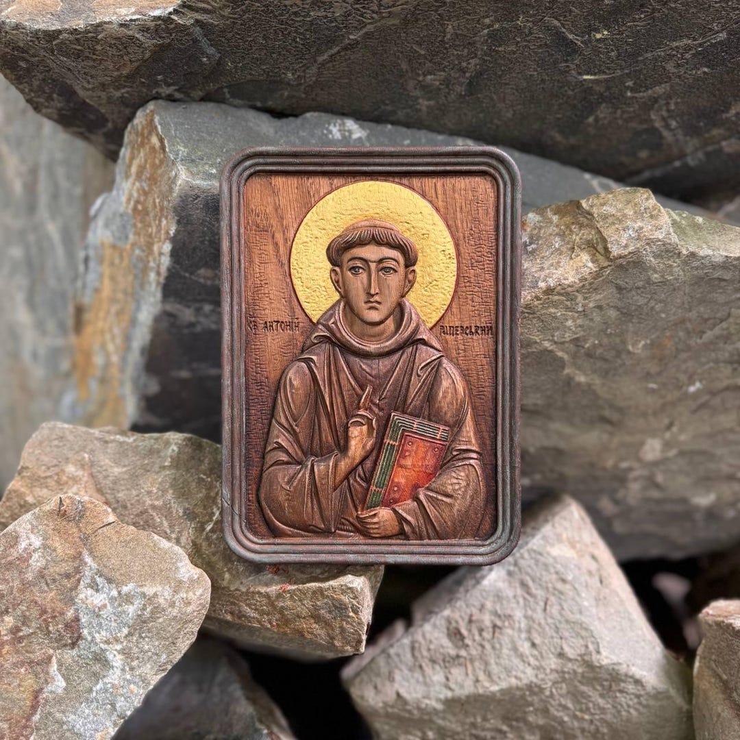 Saint Anthony of Padua Wooden Icon | 3D Relief Carved Solid Oak ...