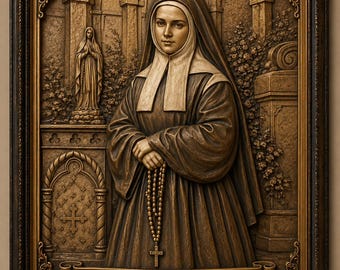 Sainte Bernadette of Lourdes Wooden Icon | Hand-Carved Catholic Saint Relief | Saint Bernadette Nun Icon | Christian Wall Art