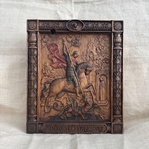 &quot;aus Holz geschnitzte Ikone &quot;&quot;Saint George the Victorious&quot;&quot; - handgefertigte Eichen-Ikone - 19×23 cm&quot;