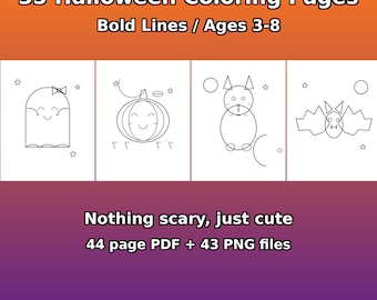 Halloween Coloring Pages for Kids Ages 3-8, Bold Line Spooky Cute Printable Book