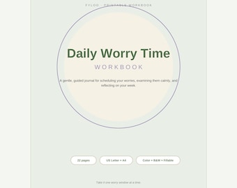 Worry Time Scheduling Workbook, Daily CBT Anxiety Journal, Printable Reflection Worksheets PDF