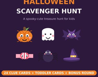 Halloween Scavenger Hunt for Kids, Riddle Clue Cards, Indoor Outdoor Party Game (PDF)