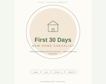First 30 Days New Home Checklist, Printable Moving In Planner, New House Organization Workbook, Home Setup PDF