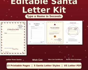 Editable Santa Letter Kit | Personalized Christmas Letter Template | Wish List & Nice List Certificate Printable