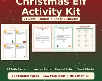 Christmas Elf Activity Kit for Kids | 24 Days Holiday Ideas | Elf Letters, Hunt Cards