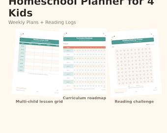 Homeschool Planner for Multiple Kids | Weekly Lesson Planner, Curriculum Roadmap & Reading Logs