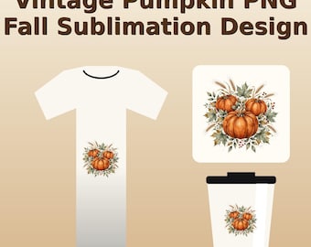 Vintage Pumpkin PNG Sublimation Design | Watercolor Fall Clipart, Shirt Design