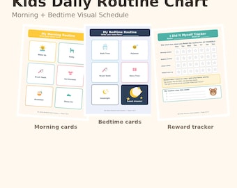 Kids Daily Routine Chart | Morning & Bedtime Visual Schedule, Toddler Reward Tracker (PDF)