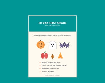 30-Day First Grade Math Program | Printable Worksheets, Answer Key, Progress Tracker (PDF)