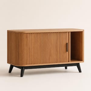 Modern Cat Litter Box Enclosure Hidden Furniture Indoor House Side Table with Sliding Door Wood Pet Crate and Mat for Living Room