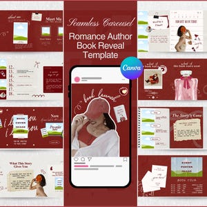 Romance Author Seamless Carousel Templates: Canva Editable Social Media Posts for Author