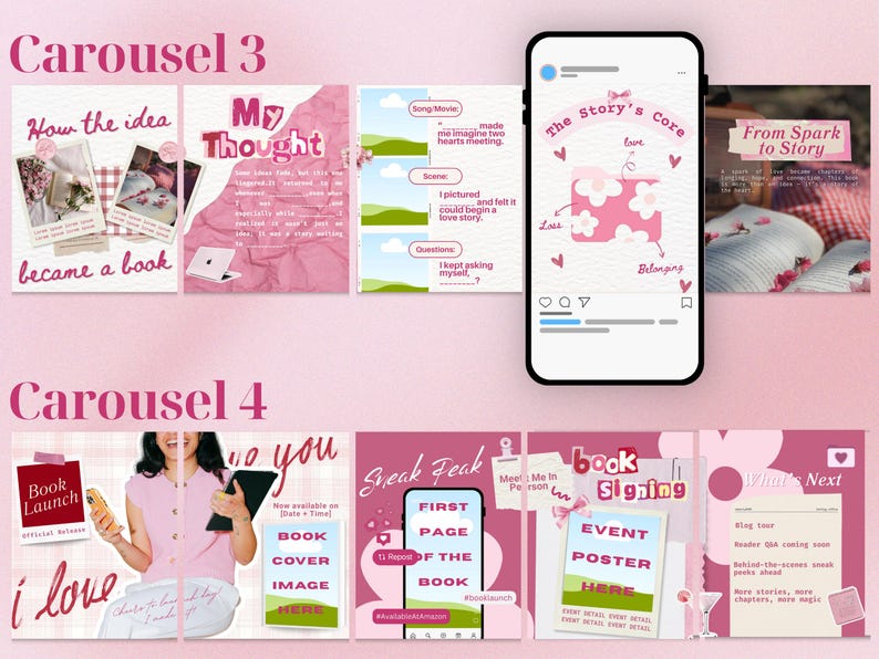 Romance Book Launch Seamless Instagram Carousel Templates Canva