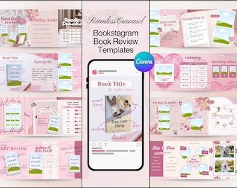 Bookstagram Rosa Estetik Sömlös Karusell：Redigerbara Canva-mallar för bokligt innehåll på sociala medier