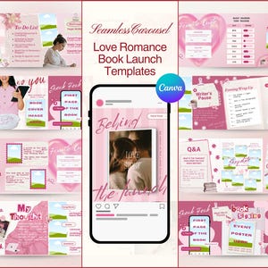 Plantillas de carrusel de Instagram para lanzamientos de libros románticos: Publicaciones editables en redes sociales de Canva para autores