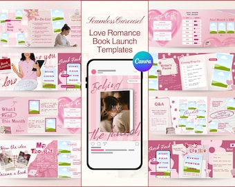 Romance Book Launch Seamless Instagram Carousel Templates: Canva Editable Social Media Posts for Author